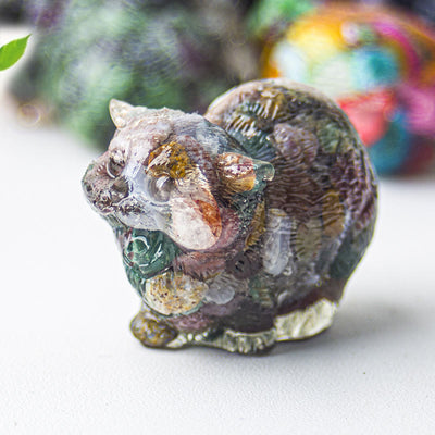 Olivenorma Crystal Epoxy Fighting Cats Gemstone Decoration