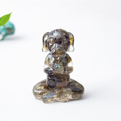 Olivenorma Crystal Epoxy Zen Meditation Dog Gemstone Decoration