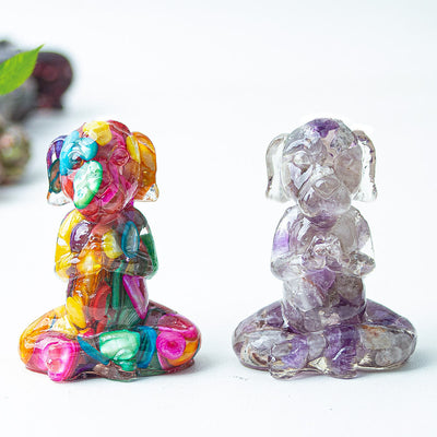 Olivenorma Crystal Epoxy Zen Meditation Dog Gemstone Decoration