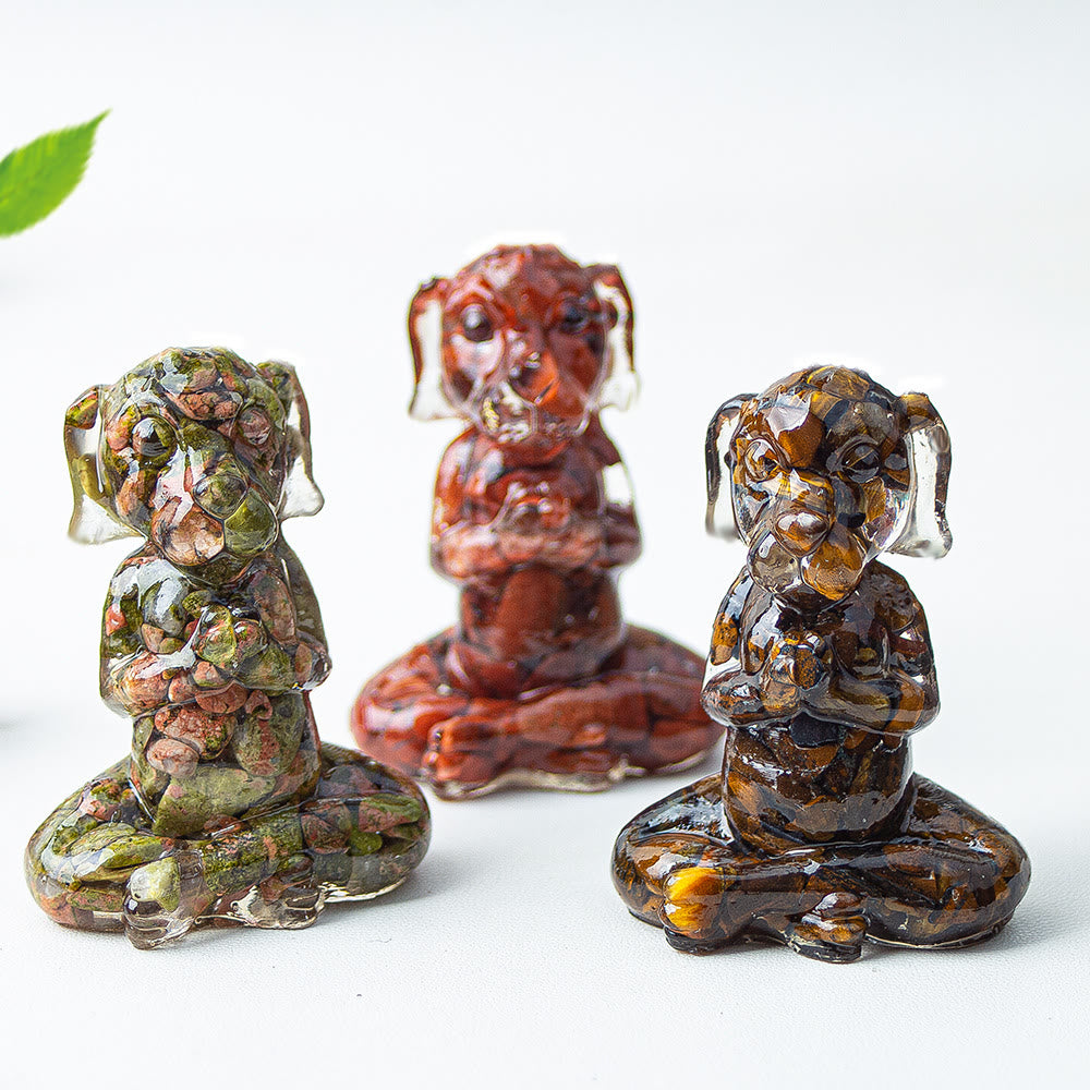 Olivenorma Crystal Epoxy Zen Meditation Dog Gemstone Decoration