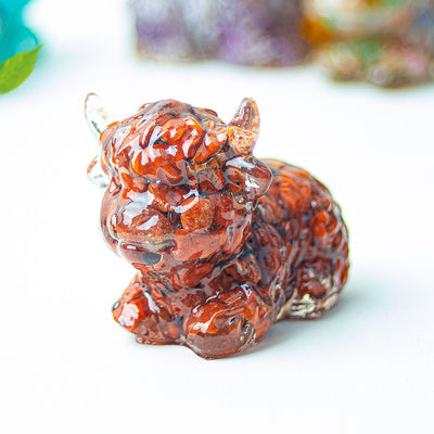 Olivenorma Crystal Epoxy Highland Cattle Gemstone Decoration