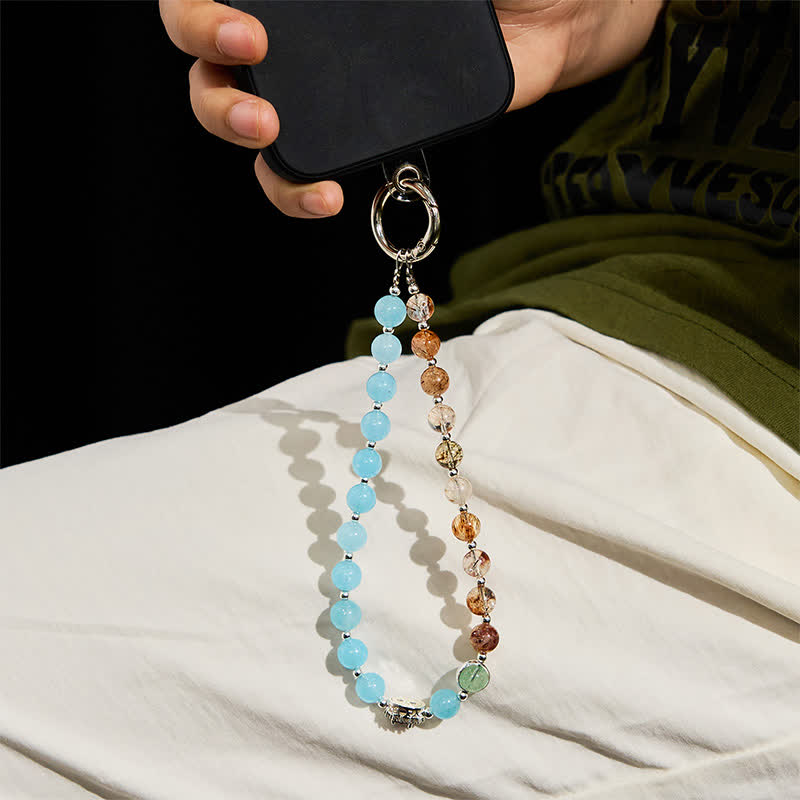 Olivenorma Aquamarine & Gold Rutilated Quartz Keychain Crystal Phone Strap - image 3