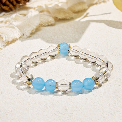 Olivenorma "Harmony Breeze" Natural Stone Inner-Strength Bracelet - 10mm - Aquamarine + Clear Crystal - image 1