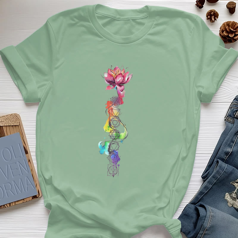 Olivenorma Lotus Chakra Energy Watercolor Print T-Shirt
