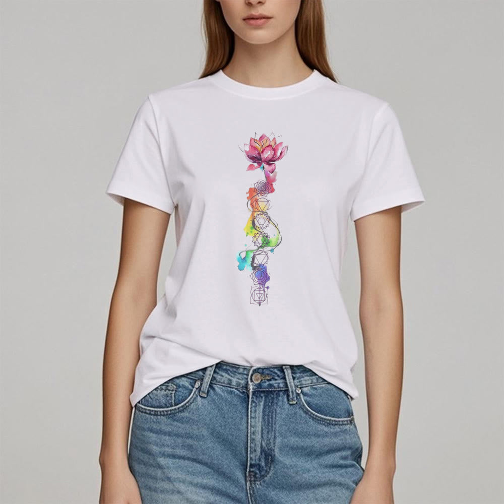 Olivenorma Lotus Chakra Energy Watercolor Print T-Shirt