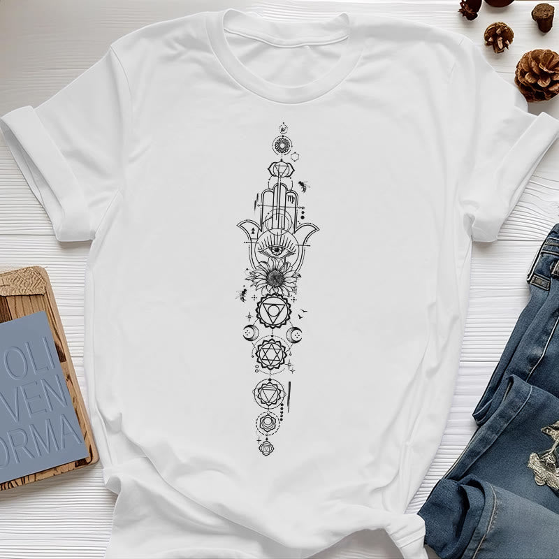 Olivenorma Hamsa Evil Eye Chakra Protection Meditation T-Shirt