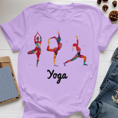 Olivenorma Yoga Poses Colorful Print Women T-Shirt