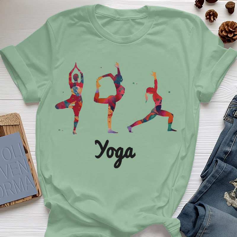 Olivenorma Yoga Poses Colorful Print Women T-Shirt