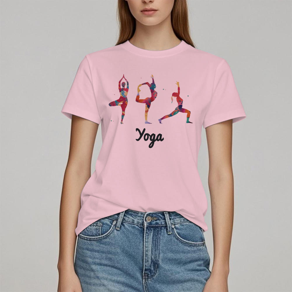 Olivenorma Yoga Poses Colorful Print Women T-Shirt