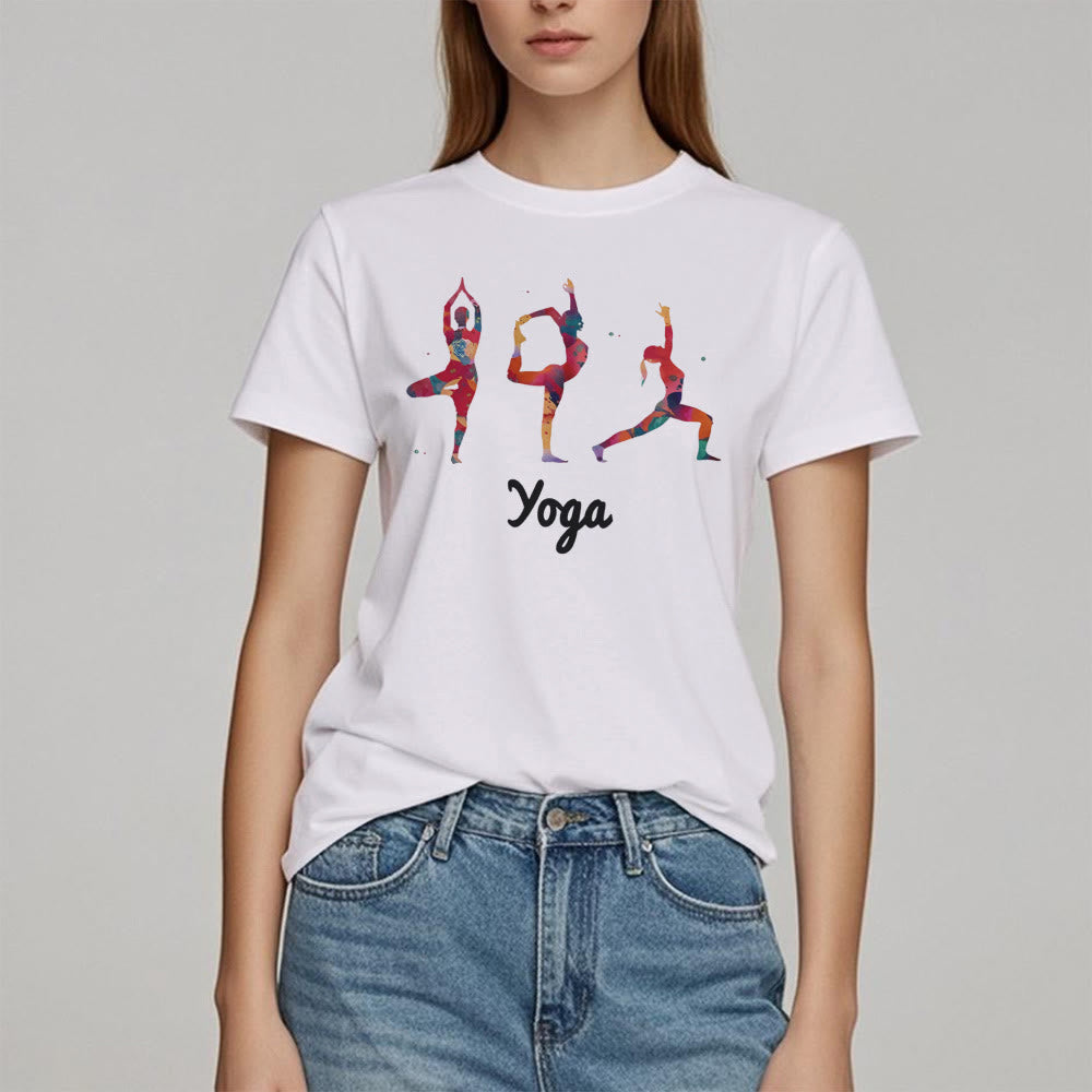 Olivenorma Yoga Poses Colorful Print Women T-Shirt