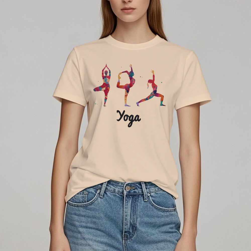 Olivenorma Yoga Poses Colorful Print Women T-Shirt