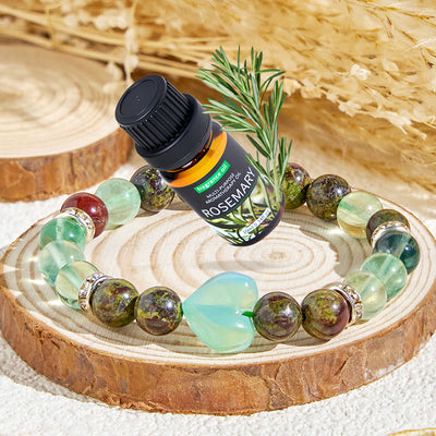 Olivenorma "​​Meadow Heart" Fluorite Mood Relief Essential Oil Bracelet - Bracelet + Rosemary Essential Oil - image 1