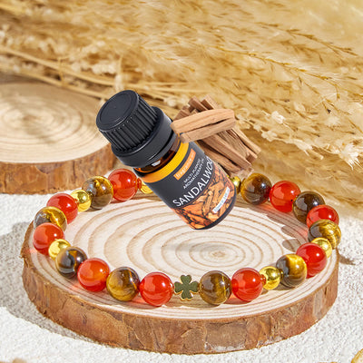 Olivenorma "​Lucky Clover" Tiger Eye & Red Agate Fortunate Essential Oil Bracelet - Bracelet + Sandalwood Essential Oil - image 1