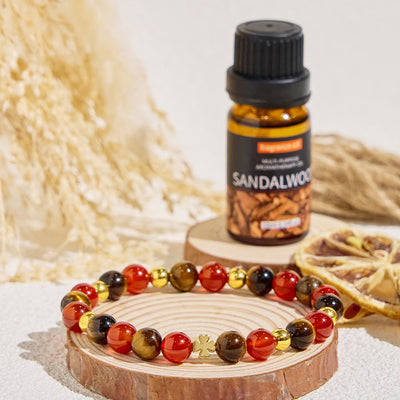 Olivenorma "​Lucky Clover" Tiger Eye & Red Agate Fortunate Essential Oil Bracelet - image 3