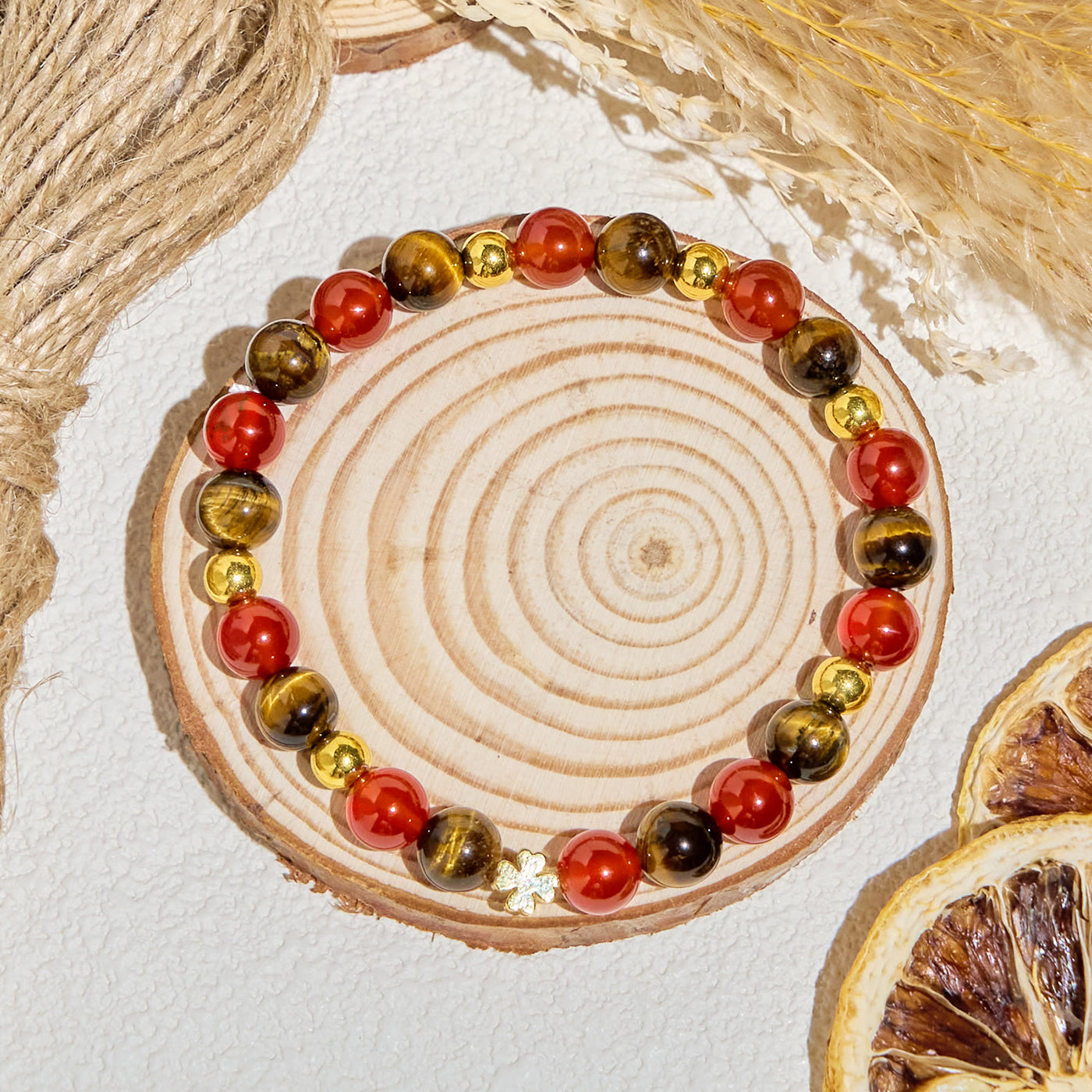 Olivenorma "​Lucky Clover" Tiger Eye & Red Agate Fortunate Essential Oil Bracelet - image 7