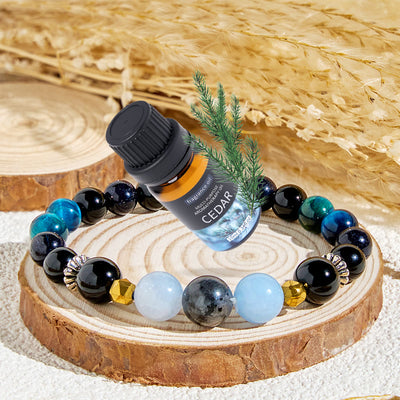 Olivenorma "Midnight Sky​" Obsidian Healing Essential Oil Bracelet - Bracelet + Cedar Essential Oil - image 1