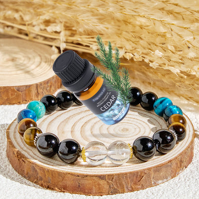 Olivenorma "Deep Palette" Clear Crystal Hematite Cleansing Essential Oil Bracelet - Bracelet + Cedar Essential Oil - image 1