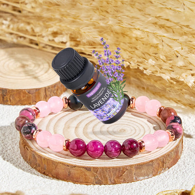 Olivenorma "​​Woodland Bloom​​" Rose Quartz Tranquility Essential Oil Bracelet - Bracelet + Lavender Essential Oil - image 1