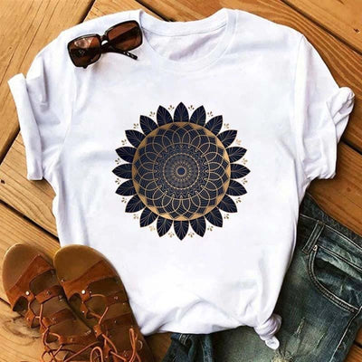 Olivenorma Cotton Colorful Geometric Print White T-Shirt