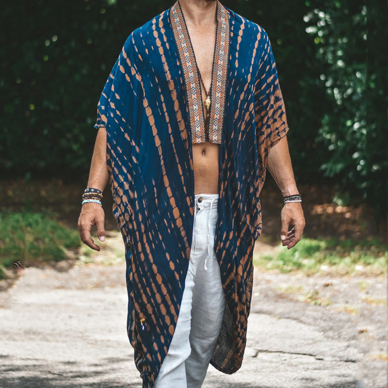 Olivenorma Mens Loose Open Front Beach Robe Cardigan - Blue - 4XL - image 5