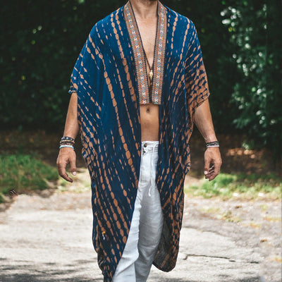 Olivenorma Mens Loose Open Front Beach Robe Cardigan - Blue - 4XL - image 5
