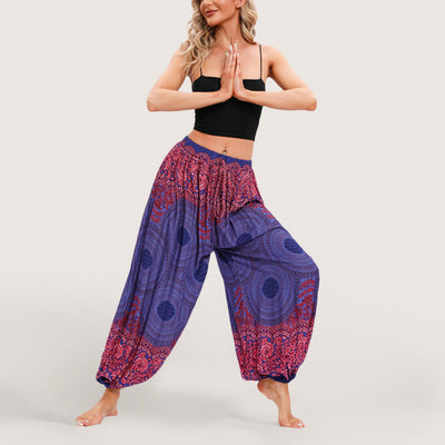 Olivenorma Vibrant Boho Mandala Women's Elastic Waist Harem Pants