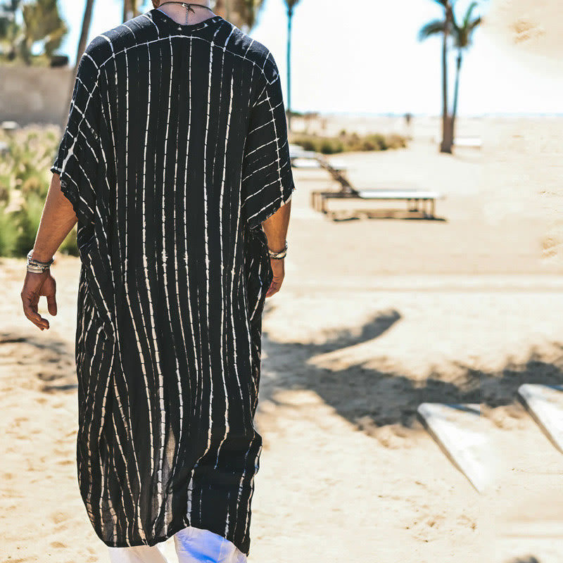 Olivenorma Mens Black White Stripe Loose Beach Cardigan - image 4