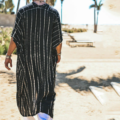 Olivenorma Mens Black White Stripe Loose Beach Cardigan - image 4