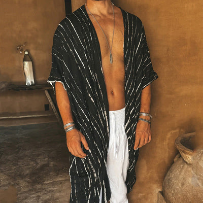 Olivenorma Mens Black White Stripe Loose Beach Cardigan - 2XL - image 1