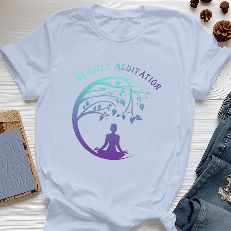 Olivenorma "HEAVILY MEDITATION" Tree of Life Yoga T-Shirt  - Blue - 2XL - image 13