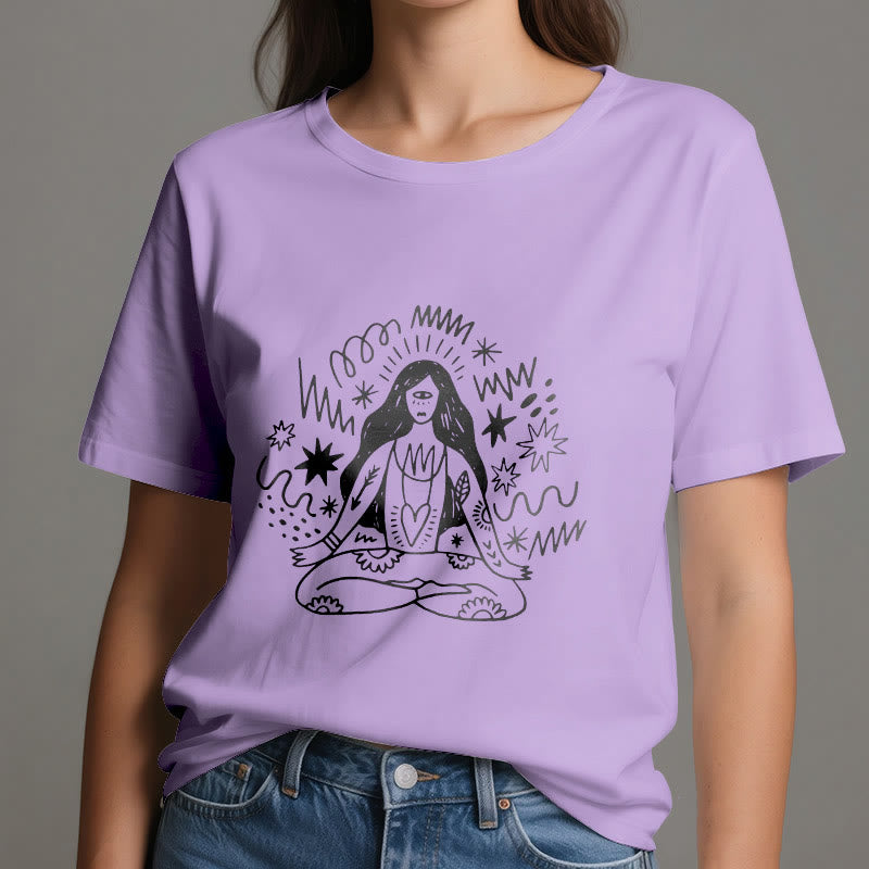 Olivenorma Graffiti Line Drawing Yoga Girl T-Shirt