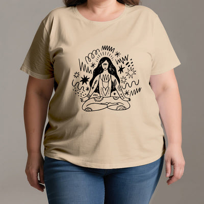 Olivenorma Graffiti Line Drawing Yoga Girl T-Shirt