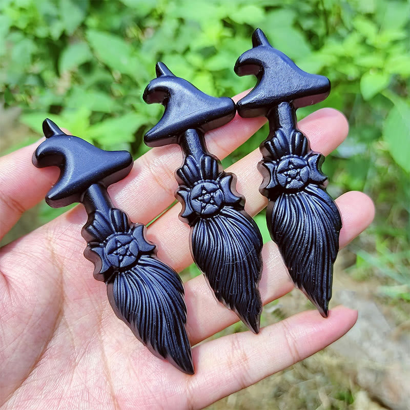 Olivenorma Obsidian Triple Goddess Witches Broom Gemstone Deoration - image 3