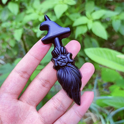 Olivenorma Obsidian Triple Goddess Witches Broom Gemstone Deoration - Obsidian - image 1