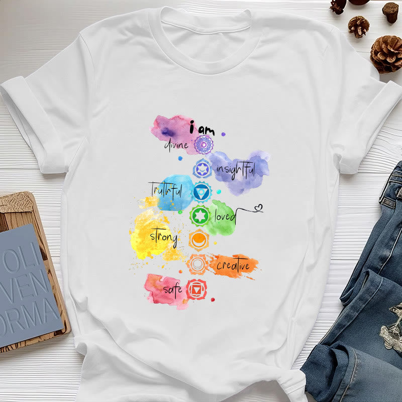 Olivenorma "I AM" 7 Chakra Energy Yoga T-Shirt - White - 2XL - image 1