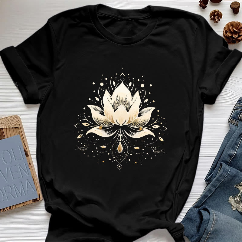 Olivenorma Blossoming Lotus Pure Cotton T-Shirt - Black - 2XL - image 1