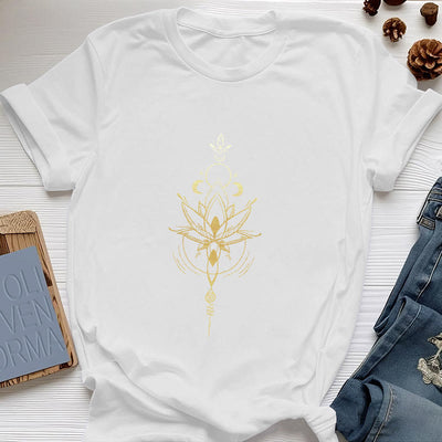 Olivenorma Moon Phase Lotus Protection Cotton T-Shirt - White - 2XL - image 6