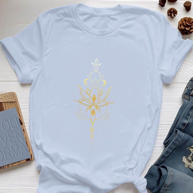 Olivenorma Moon Phase Lotus Protection Cotton T-Shirt - Blue - 2XL - image 14