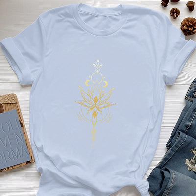 Olivenorma Moon Phase Lotus Protection Cotton T-Shirt - Blue - 2XL - image 14