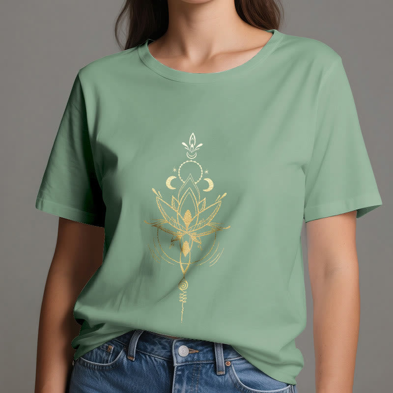 Olivenorma Moon Phase Lotus Protection Cotton T-Shirt - image 21