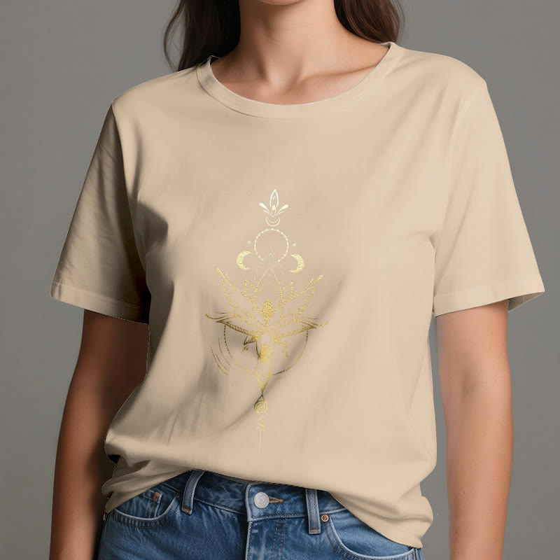 Olivenorma Moon Phase Lotus Protection Cotton T-Shirt - image 13