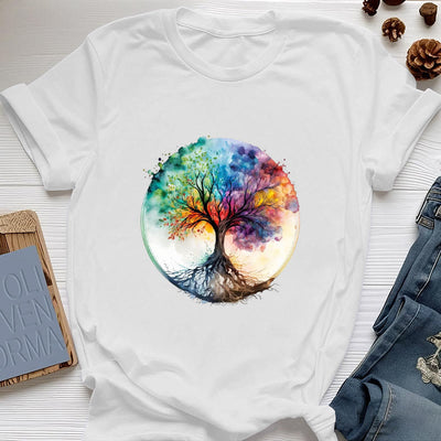 Olivenorma Rainbow Tree of Life Spiritual Cotton T-Shirt - White - 2XL - image 1