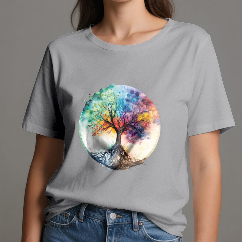 Olivenorma Rainbow Tree of Life Spiritual Cotton T-Shirt - image 9