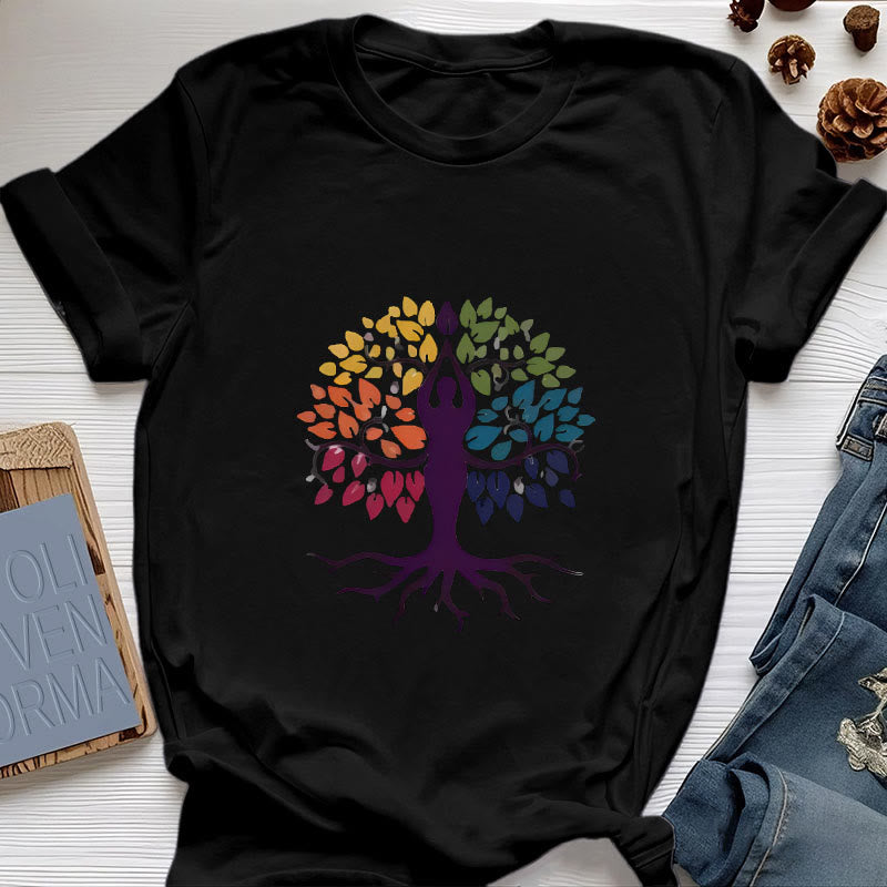 Olivenorma Yoga Tree Spiritual Cotton Tee T-Shirt - Black - 2XL - image 6