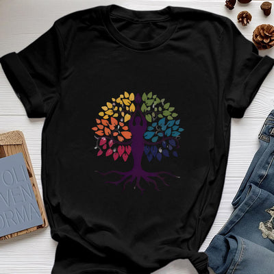 Olivenorma Yoga Tree Spiritual Cotton Tee T-Shirt - Black - 2XL - image 6