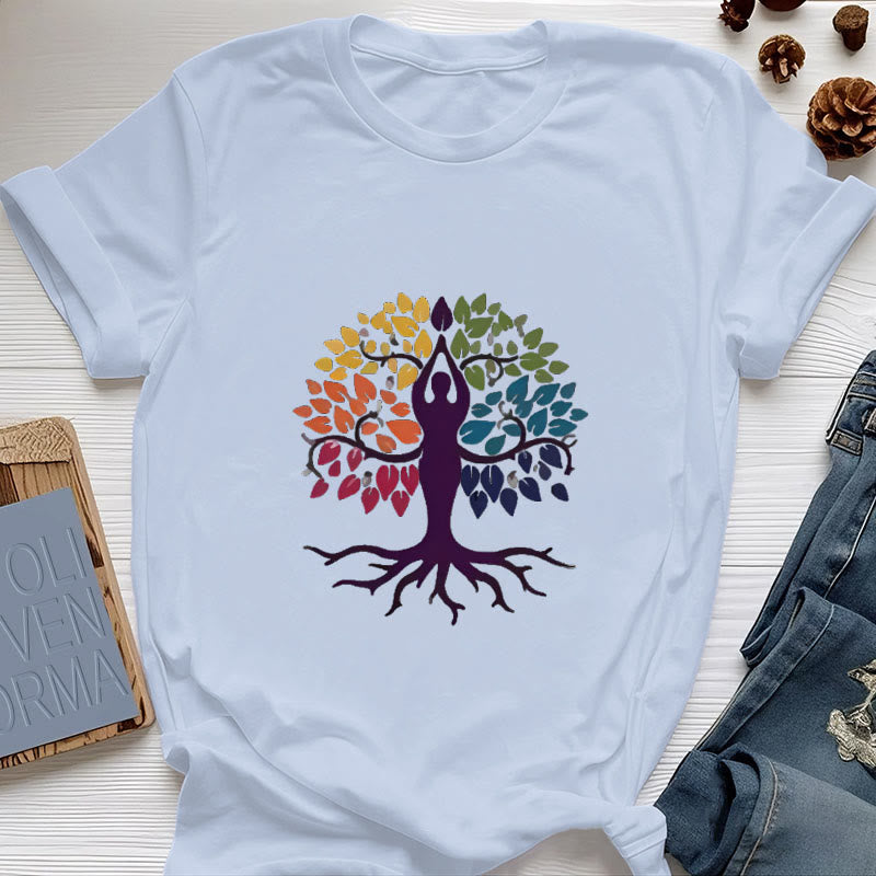 Olivenorma Yoga Tree Spiritual Cotton Tee T-Shirt - Blue - 2XL - image 12