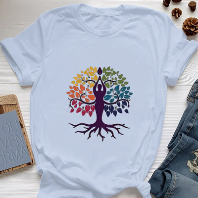 Olivenorma Yoga Tree Spiritual Cotton Tee T-Shirt - Blue - 2XL - image 12