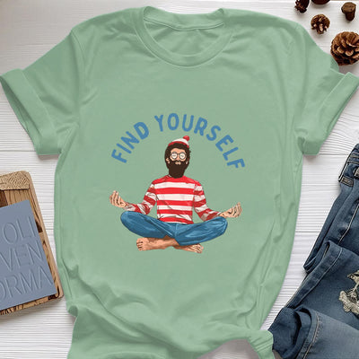 Olivenorma "FIND YOURSELF" Meditation Spiritual Cotton Tee T-Shirt - Light Green - 2XL - image 1