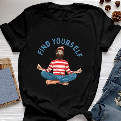 Olivenorma "FIND YOURSELF" Meditation Spiritual Cotton Tee T-Shirt - Black - 2XL - image 8