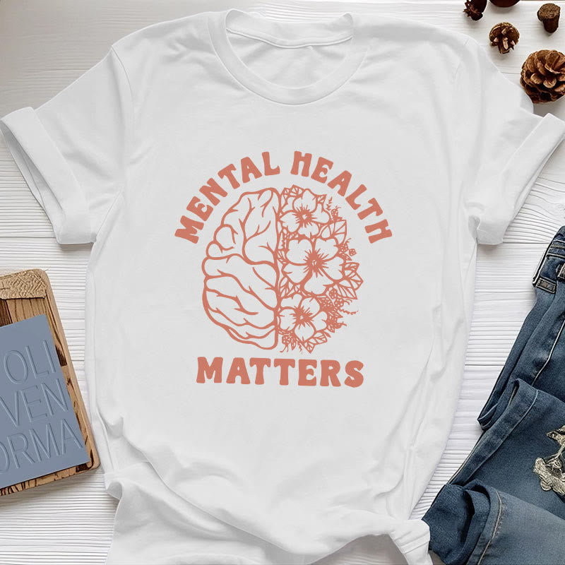 Olivenorma "MENTAL HEALTH MATTERS" Inspirational Cotton T-Shirt - White - 2XL - image 6